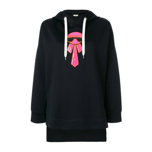 FENDI/芬迪  女装 服装 黑色棉质卡尔拉格斐图案抽绳连帽 女士卫衣