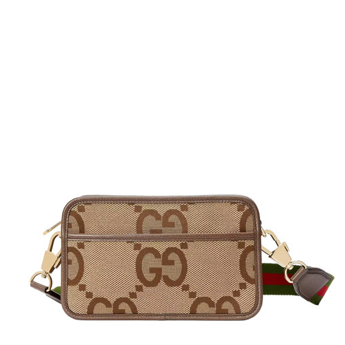 GUCCI/古驰 22春夏新款 女士迷你驼色乌木色超级老花帆布红绿肩带单肩盒子包696075UKMDG2570