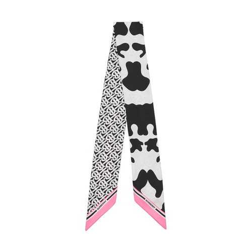 BURBERRY/博柏利 22年早春新款 女士黑色/白色桑蚕丝老花拼抽象印花窄版丝巾80536601