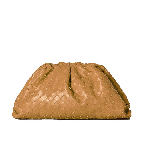 Bottega Veneta/葆蝶家  THE POUCH系列 焦糖色小羊皮编织手拿云朵包576175VCPP09830