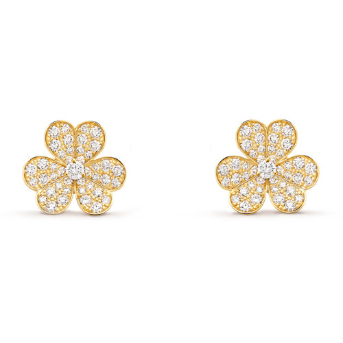 Van Cleef & Arpels/梵克雅宝 经典Frivole系列 18k金黄金镶嵌钻石满钻三瓣花朵小号耳环VCARP0J900