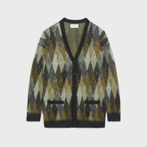  CELINE赛琳思琳 22年秋冬 男士 针织衫 拉绒马海毛长款刺绣开衫 2AA48606S.30GR