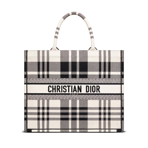 DIOR/迪奥 22新款DIOR BOOK系列 女士大号黑白拼色织物标志图案刺绣手提肩背托特包M1286ZRUY_M041