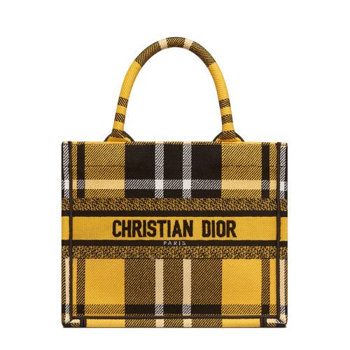 DIOR/迪奥 22新款BOOK TOTE系列 女士小号黄色黑色Check'n'Dior图案刺绣格纹手提托特包M1265ZRUY_M33C