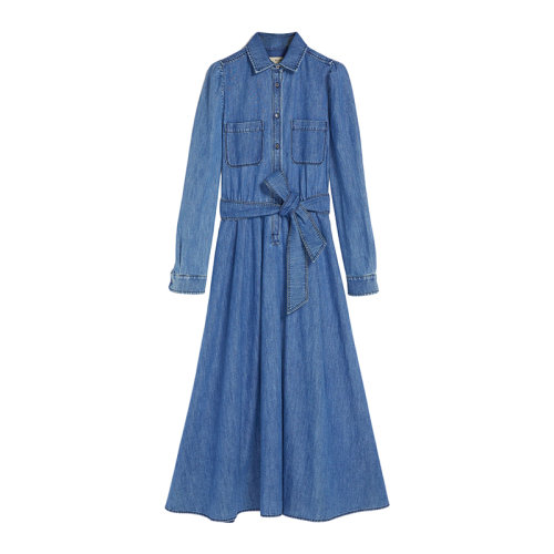 MaxMara/麦丝玛拉 22年早春新款 LUANA系列 女士蓝色纯棉牛仔布衬衫式连衣裙5221072706008
