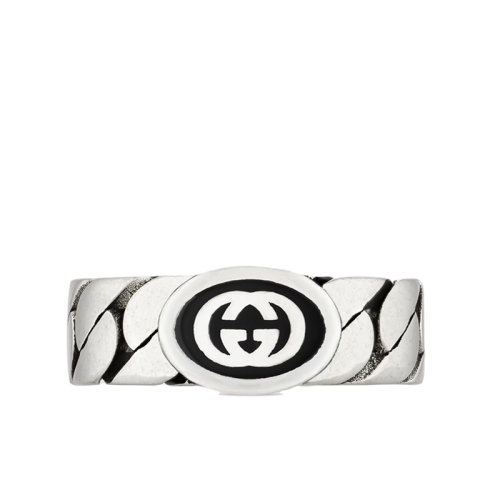 GUCCI/古驰  925纯银珐琅互扣式双G宽版马衔索链戒指指环678656J84108191