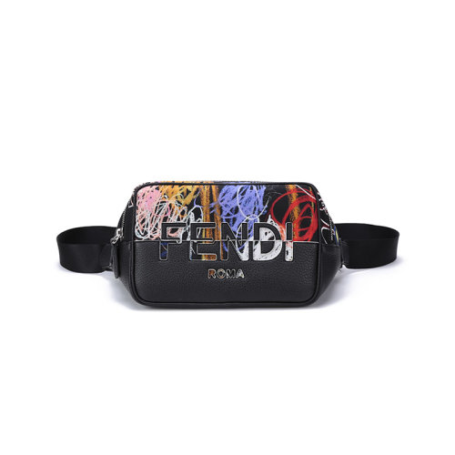 FENDI/芬迪 男士织物/皮革单肩斜挎包腰包涂鸦LOGO图案 7VA526 AH8T