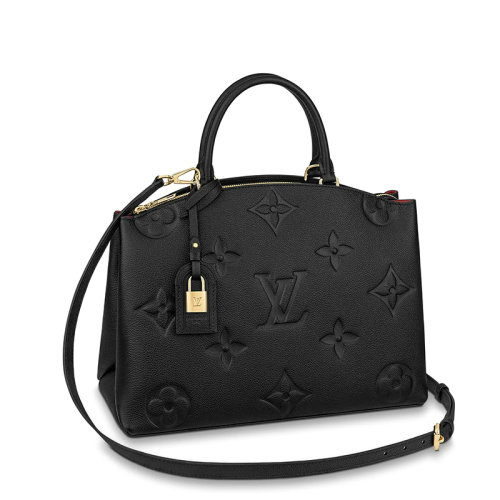 Louis Vuitton/路易威登 22春夏新款GRAND PALAIS系列 女士黑色老花压纹粒面牛皮革金扣金锁单肩斜挎手提包M45811