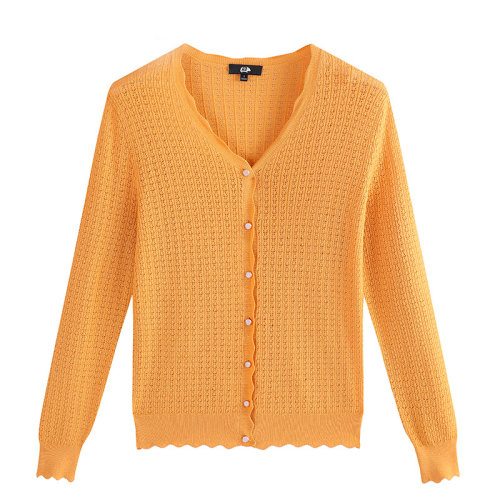 SHOKAY/绣嘉女士针织衫/毛衣 花边V领镂空纹针织开衫