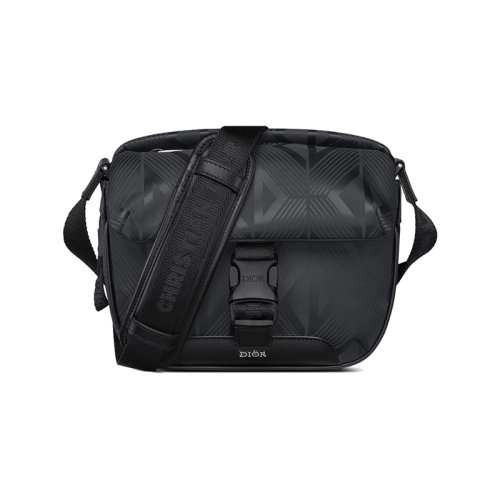 DIOR/迪奥 22新款 男士黑色尼龙配黑色光滑小牛皮黄铜标志搭扣开合调节尼龙肩带单肩斜挎包2ESWS001NCD_H03E