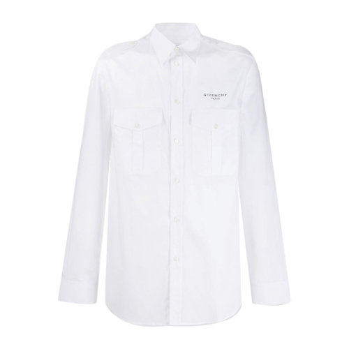 Givenchy/纪梵希 男士白色棉质经典字母徽标印花装饰尖领长袖上衣衬衣衬衫 BM60BP10ZJ-100