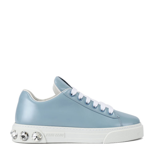 MiuMiu/缪缪 天蓝色 女士仿水晶装饰皮革运动鞋 5E643C_XUW_F0012_F_005