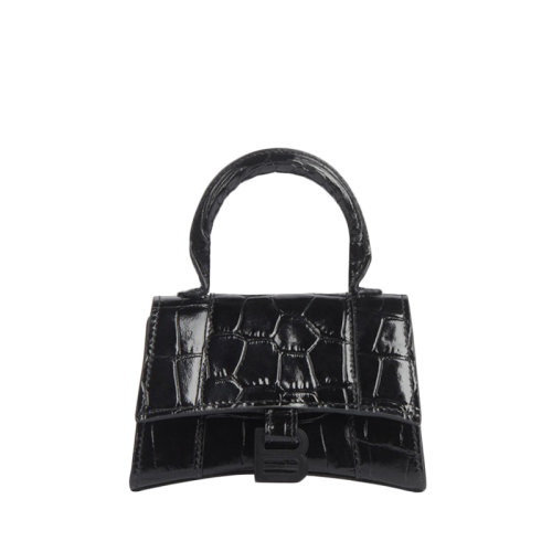 Balenciaga/巴黎世家 2020新款 黑色鳄鱼皮压纹小牛皮迷你单肩手提包 6373721LR671000