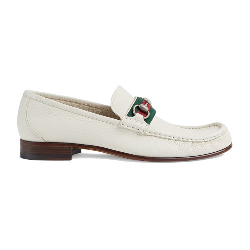 GUCCI/古驰 22年秋冬新款 男士白色皮革钯金色马衔扣乐福鞋6738191WQ109088