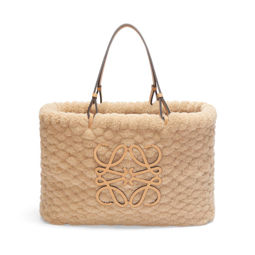 LOEWE/罗意威 22秋冬新款 女士驼色羊毛皮挂钩紧固配牛皮肩带肩背手提篮子包A223T43X20-3150