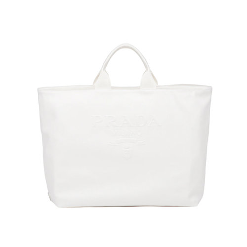 PRADA/普拉达 22年新款 男女士白色棉质编织手柄徽标可调节拆卸多用大容量压花购物单肩托特包斜挎包2VG081_2DXI_F0009_V_OOO