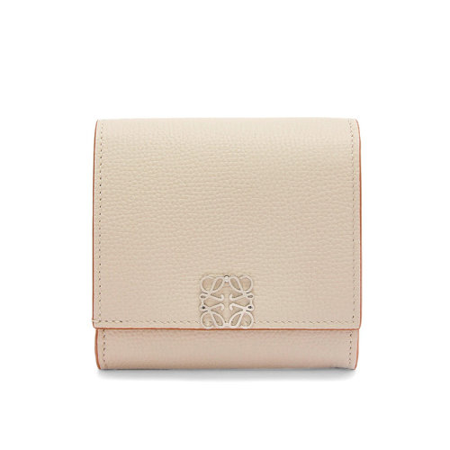 LOEWE/罗意威 22新款 女士幽灵白鹅卵石纹牛皮革徽标扣紧凑翻盖钱包C821L57X01-1769