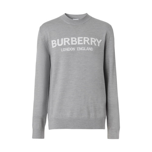 BURBERRY/博柏利 22年春夏新款 男士麻灰色羊毛混纺徽标嵌花针织衫毛衣80548971