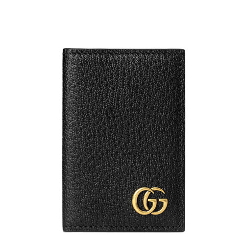 GUCCI/古驰 经典款GG Marmont系列 男士黑色皮革金色双G装饰双折卡包卡片夹547075DJ20T1000
