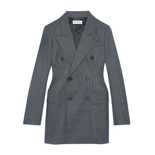 Balenciaga/巴黎世家 22年早春新款 HOURGLASS系列 女士灰色威尔士格纹羊毛休闲外套西装571279TGT151240