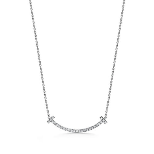 Tiffany & Co./蒂芙尼  TiffanyT系列 18K金白金镶嵌钻石微笑吊坠项链 67513312