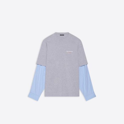  BALENCIAGA巴黎世家 22年春夏 男士 长袖T恤 Political Campaign Layered T-shirt  in Grey 67 预定商品1-3周发货