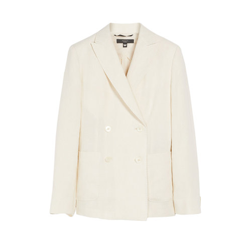 MaxMara/麦丝玛拉 22年早春新款 FERTILE系列 女士象牙色纯亚麻帆布双排扣西装外套夹克5041042106015