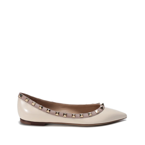 Valentino/华伦天奴【22春夏新款】女士皮革Rockstud铆钉装饰尖头芭蕾平底鞋单鞋 XW2S0403 VNW