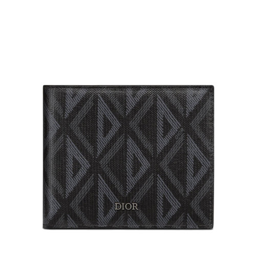 DIOR/迪奥 22春夏新款 男士黑色CD Diamond图案帆布光滑牛皮革双折钱包2ESBH027DCO_H43E
