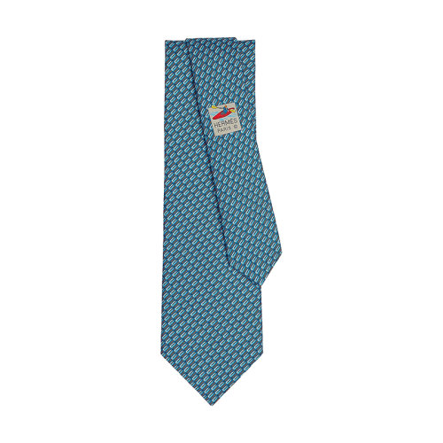 HERMES/爱马仕 男士蓝色/橙色真丝重斜纹皮划艇领带H646238T01