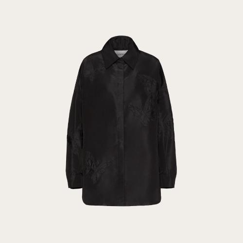  VALENTINO华伦天奴 22年秋冬 女士 罩衫 SURCHEMISE BRODéE EN MICRO FAILLE XB3CIBR14H20NO