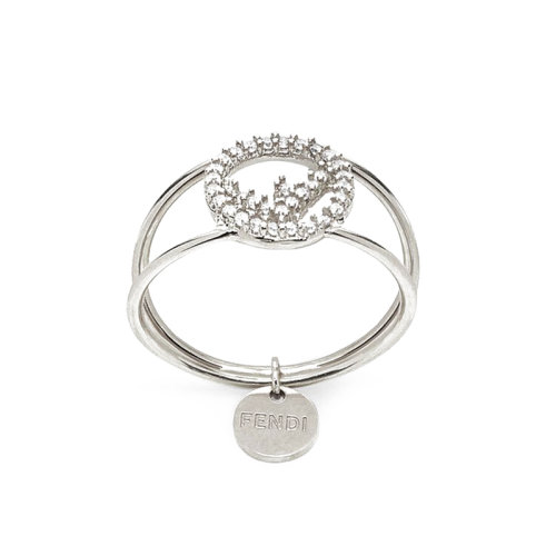 FENDI/芬迪  F FENDI系列 女士银色金属Fendi刻字的个性化吊坠天然晶体戒指8AG9306DMF0GGH