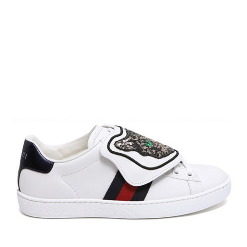 GUCCI/古驰 Ace系列猫头亮片可拆卸女士牛皮休闲运动鞋板鞋小白鞋506635 女鞋