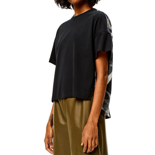 LOEWE/罗意威 22年秋冬新款 女士黑色/多色棉质真丝混纺纯棉小猫印花T恤S359Y22X22-1489