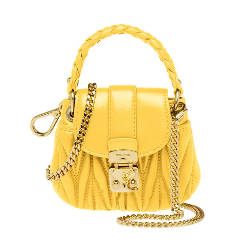 MiuMiu/缪缪 黄色 女士Matelassé软羊革迷你手拿包 5TT120_N88_F0377