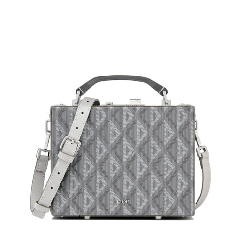DIOR/迪奥 22春夏新款LOCK系列 男士灰色CD Diamond图案帆布光滑牛皮革箱形单肩斜挎手提包1LXBR163CDP_H42E