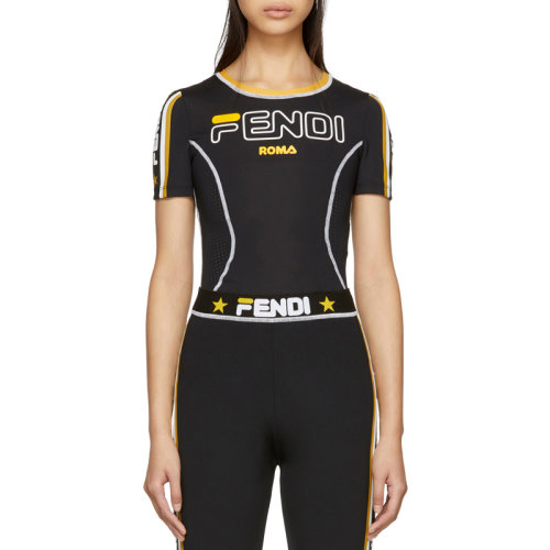 Fendi/芬迪  女装 服饰 斐乐联名款 黑色混纺logo标识时尚修身女士短袖T恤