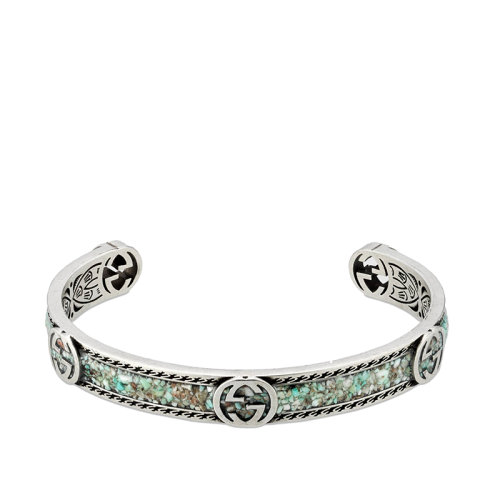 GUCCI/古驰   925银浅蓝色和灰色珐琅GG图案手镯645570J84109071