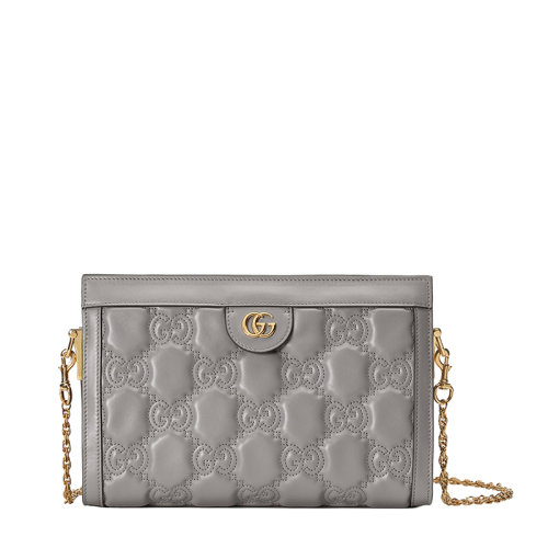 GUCCI/古驰 22新款 女士灰色绗缝皮革双G标志金扣肩带手提单肩包702200UM8HG1563