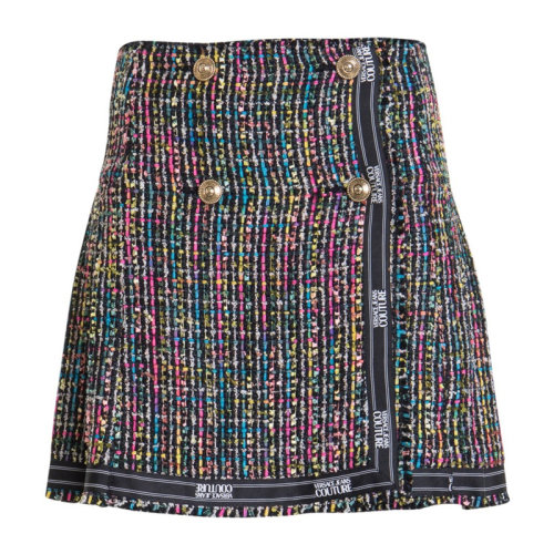 VERSACE JEANS/范思哲牛仔 女士多色拼色花呢罗缎饰边褶皱后背迷你半身裙短裙女裙 A9HZA301-05511-899