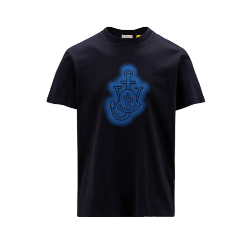 Moncler/蒙克莱 22年秋冬新款 JW Anderson系列 男女同款海军蓝色纯棉喷雾效果图形短袖T恤H209E8C00005829JS778