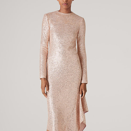 St.John/盛蔷亮片针织长袖长款礼服女士连衣裙K1210H1