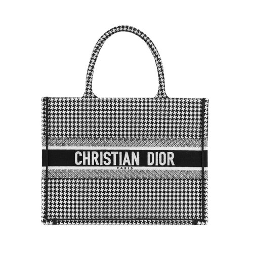 DIOR迪奥 20Book Tote系列 女士小号黑白拼色千鸟格格刺绣帆布手提包 M1296ZRPI_M081