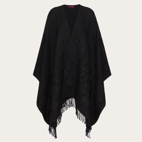 VALENTINO华伦天奴 22年秋冬 女士 斗篷 PONCHO 3D FLOWERS EN LAINE MéLANGéE 1W0EA018PNK0