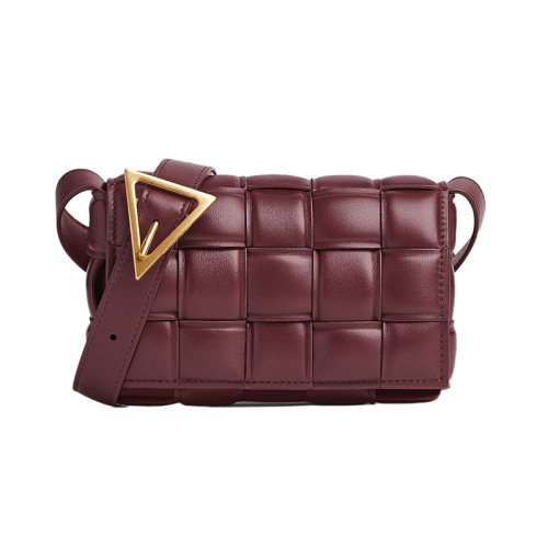 Bottega Veneta/葆蝶家 22新款 女士小号巴罗洛紫色绗缝羔羊皮饰有Intreccio图案金属搭扣翻盖开合单肩斜挎包717506VCQR12247