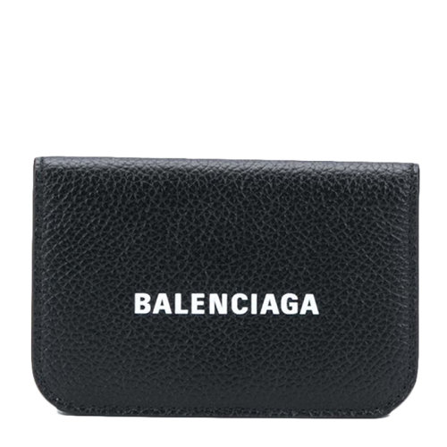 Balenciaga/巴黎世家女士黑色粒面小牛皮经典字母徽标印花图案装饰短款钱夹钱包卡包女包 593813-1IZIM-1090