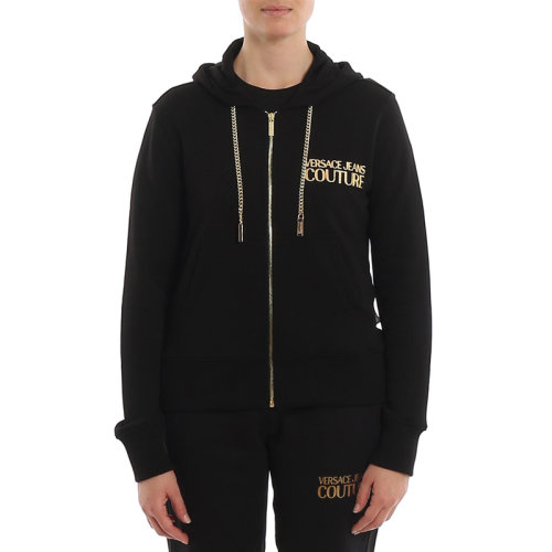 VERSACE JEANS/范思哲牛仔 女士黑色棉质经典字母徽标印花装饰拉链开合长袖上衣外套 B6HVA766-13956-899