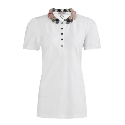 BURBERRY/博柏利 女装 服饰 潮流时尚 棉质娃娃领格纹翻领半袖 女士短袖T恤 3847355