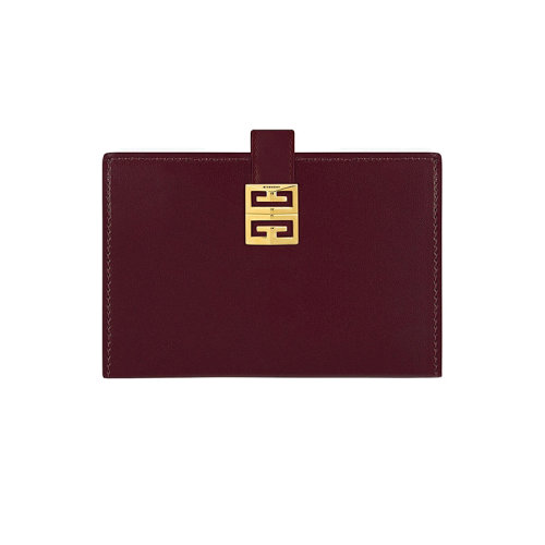 Givenchy/纪梵希 22新款 女士牛血红小牛皮按扣闭合金色饰面金属搭扣钱包BB60GZB15T-642