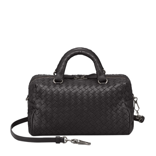 Bottega Veneta/葆蝶家  女士黑色小羊皮编织款拉链开合迷你手提包单肩包斜挎包波士顿包女包 428051-V0016-8175